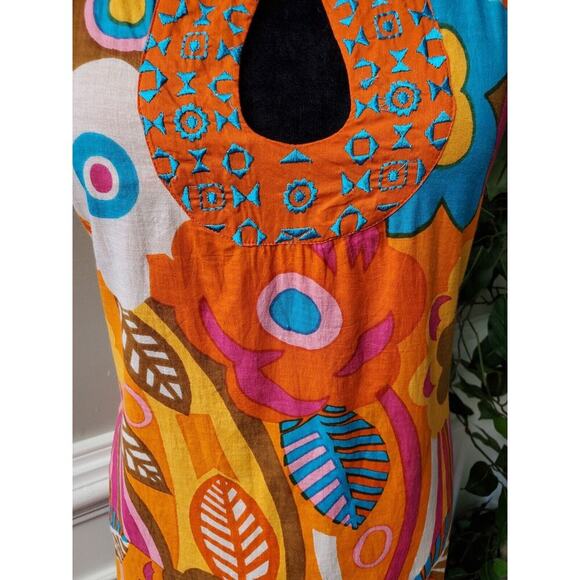 Sabby Anand Women's Orange Cotton Round Neck Sleeveless Knee Length Dress S - Picture 3 of 10